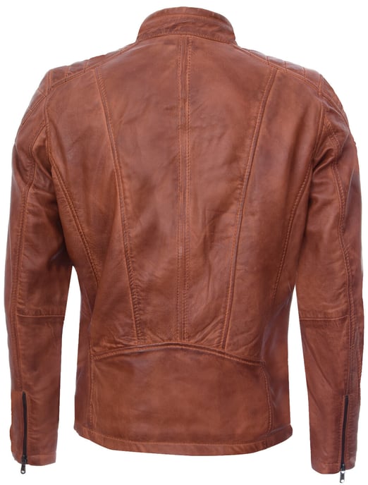 Vintage quilted navy blue leather racing bike jacket with zipper