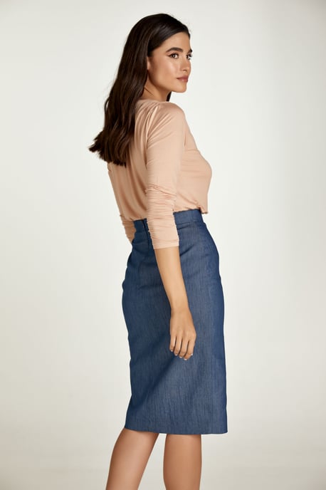 Blue Denim Style Pencil Skirt