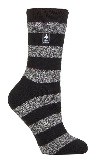 Heat Holders Lite - Calcetines Térmicos Aislantes para Mujer | Varios Diseños Incluyendo Rombo, Rayas, Corazones, Estrellas | Calcetines Cálidos para Invierno - Negro / Blanco (Bolonia) - Image 1