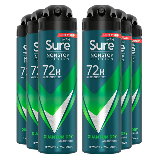 Sure Men Nonstop Protection 72H Anti-Perspirant Deodorant Quantum Dry 150ml, 6pk
