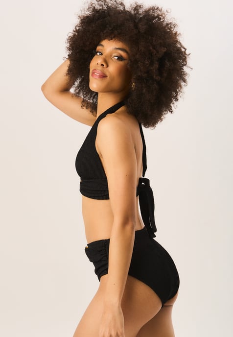 Textured High Waisted Bottoms with Ring Belt Detail