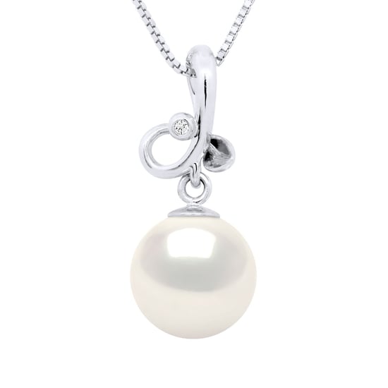 Pendant TRIPLE KNOT White Gold Diamond 0,010 Cts - Real Cultured Freshwater Pearl Round 9-10 mm