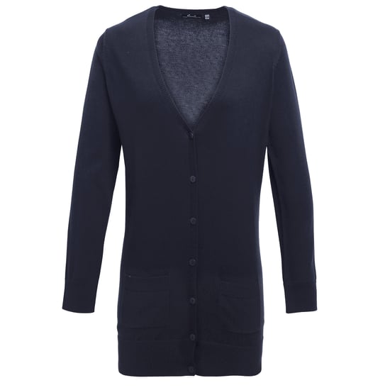 Premier Womens/Ladies Longline V Neck Knitted Cardigan (Navy) - Image 1