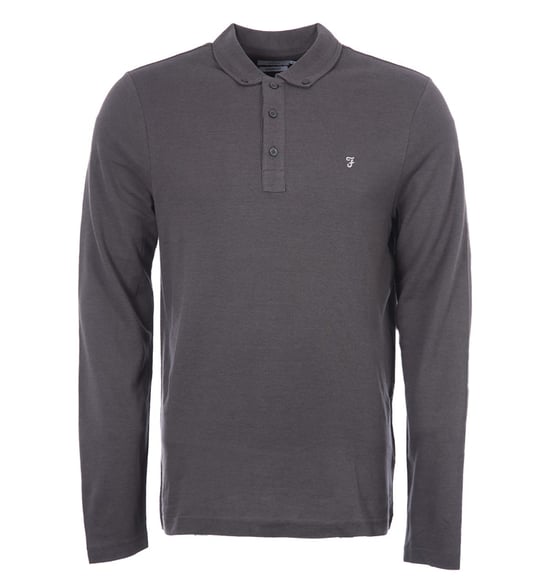 Men's Farah Union Organic Blend Long Sleeve Polo Shirt in Grey