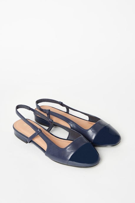 Wide Fit Penelope Slingback Toe Cap Detail Flat Pumps