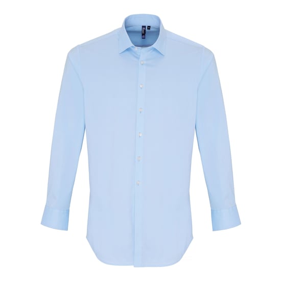 Premier Mens Stretch Fit Poplin Long Sleeve Shirt (Pale Blue) - Image 1