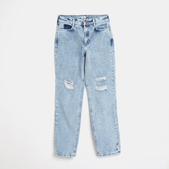 River Island Girls Slim Jeans Blue Straight Leg Ripped