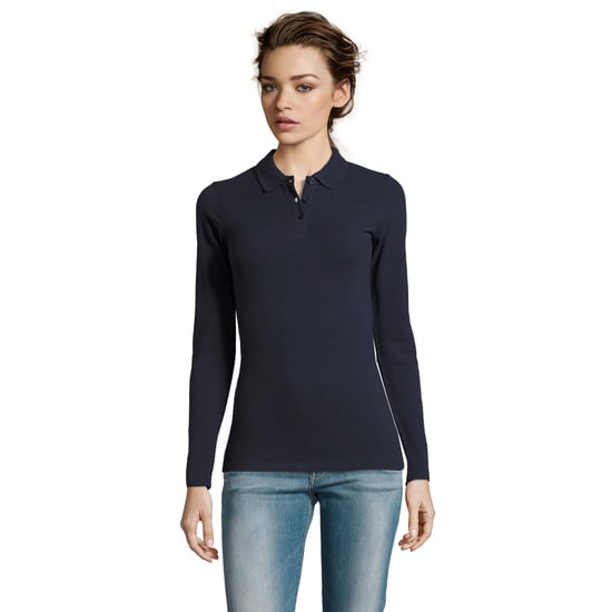 SOLS Womens/Ladies Perfect Long Sleeve Pique Polo Shirt (French Navy) - Image 5
