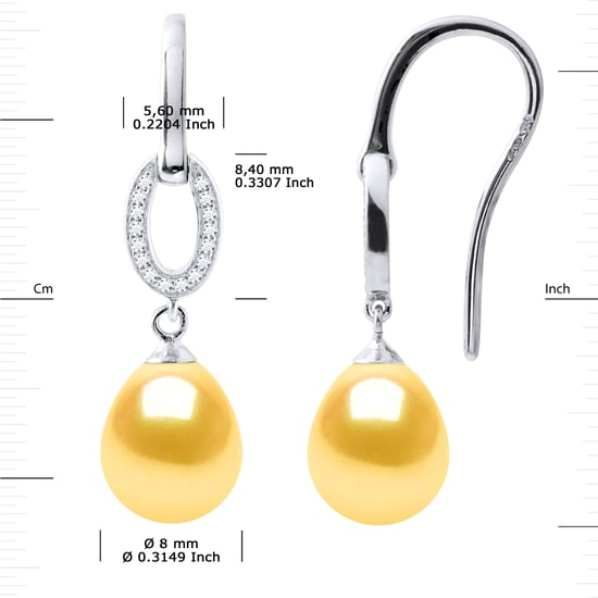 Earrings Hooks Freshwater Pearls 8-9mm Golden Pears Jewelery 925