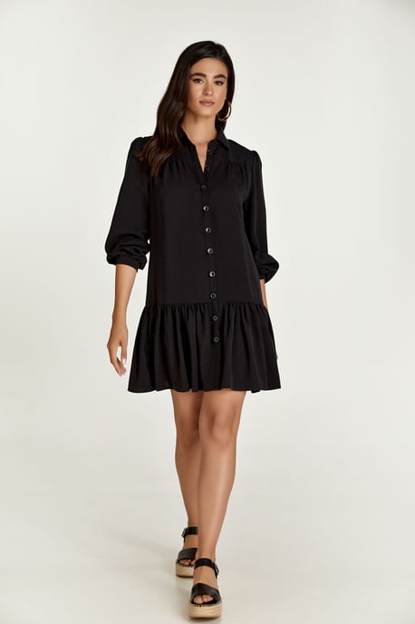 Vestido Tencel Negro con Botones - Image 1