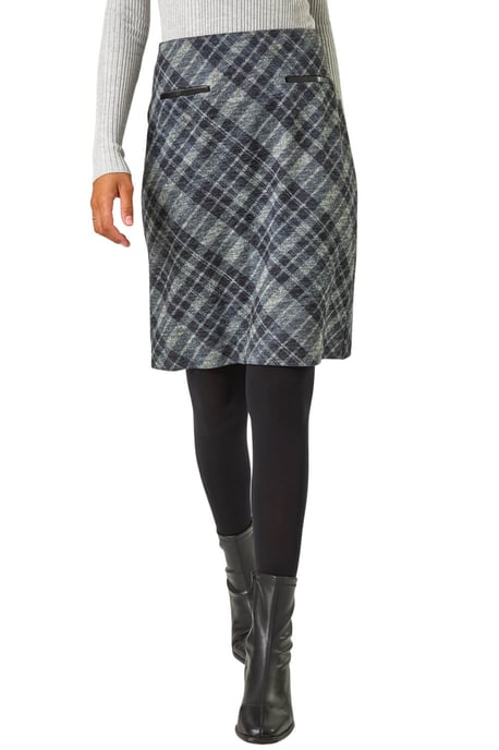 Elastic Waist Check Print Pocket Pencil Skirt