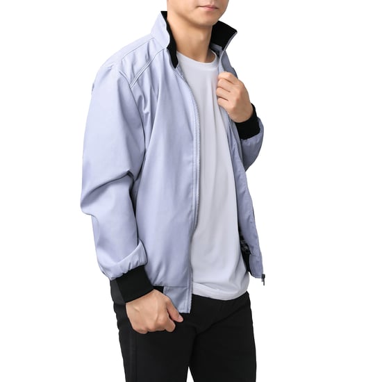 Men's Bomber Jacket with Stand-Up Collar, Transitional Jacket for Autumn, Casual Sports Jacket Light Gray - Image 4