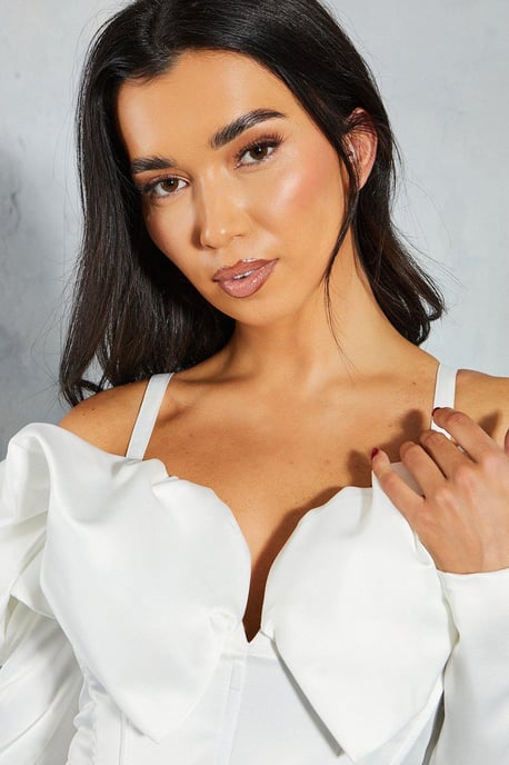 Frill Sleeve Bardot Strap Detail Bodycon Mini Dress