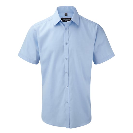 Russell Mens Short Sleeve Herringbone Work Shirt (Light Blue) - Image 1