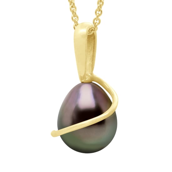 Beaded Pendant with Retour Yellow Gold 375 and Real Cultured Tahiti Pearl Pear 8-9 mm