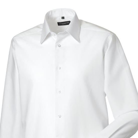 Russell Collection Mens Plain Oxford Tailored Long-Sleeved Shirt (White) - Image 2