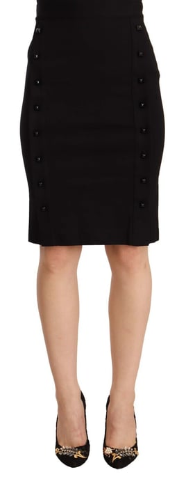 Falda de corte lápiz negro de cintura alta de viscosa para mujer GF Ferre, hasta la rodilla - Image 1