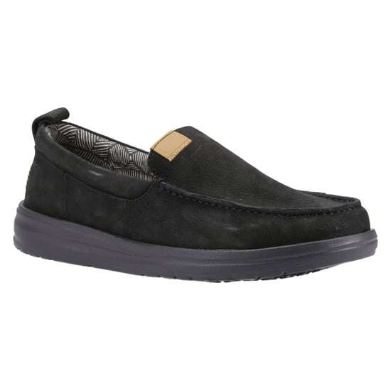 HEYDUDE Wally Grip Moc Leather Men's Black Boat Shoes - Image 6