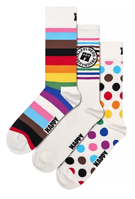 3 Pack Multipack Pride Socks Giftbox | Happy Socks | Multicoloured Rainbow LGBTQIA+ Socks - Rainbow - Image 1
