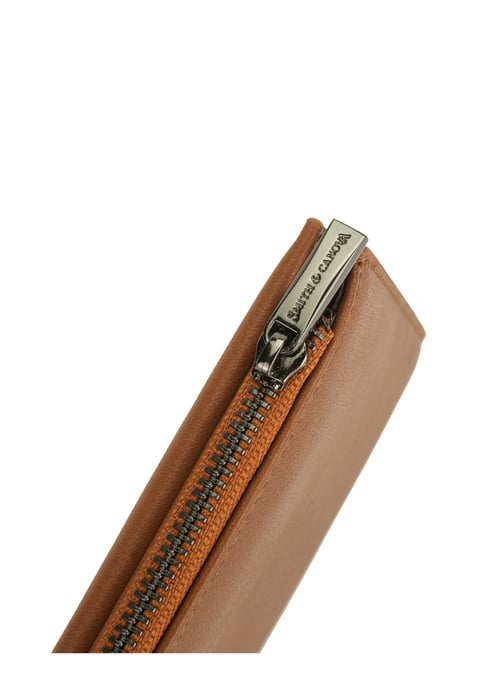 Smooth Leather Long Zip Top Pocket Purse