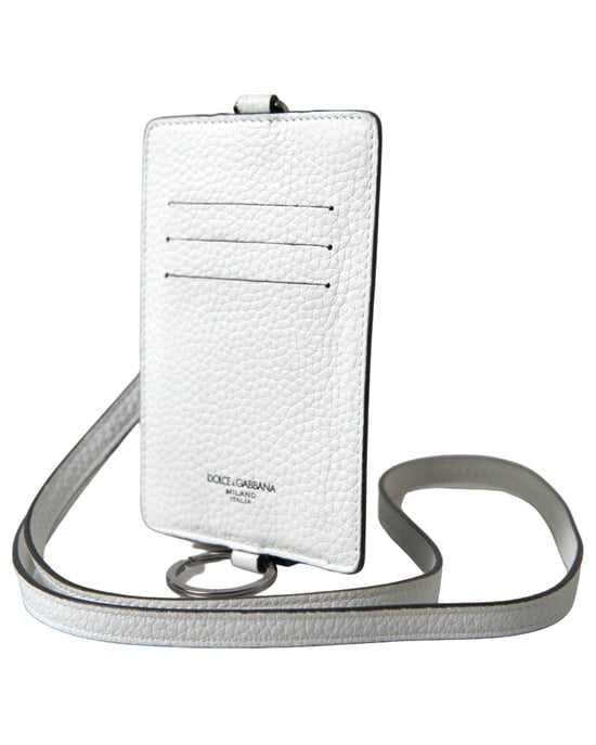Logo-Embossed Leather Card Holder with Lanyard