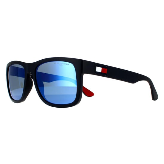 Gafas de sol rectangulares para hombre Tommy Hilfiger Matte Blue con espejo azul - Image 2