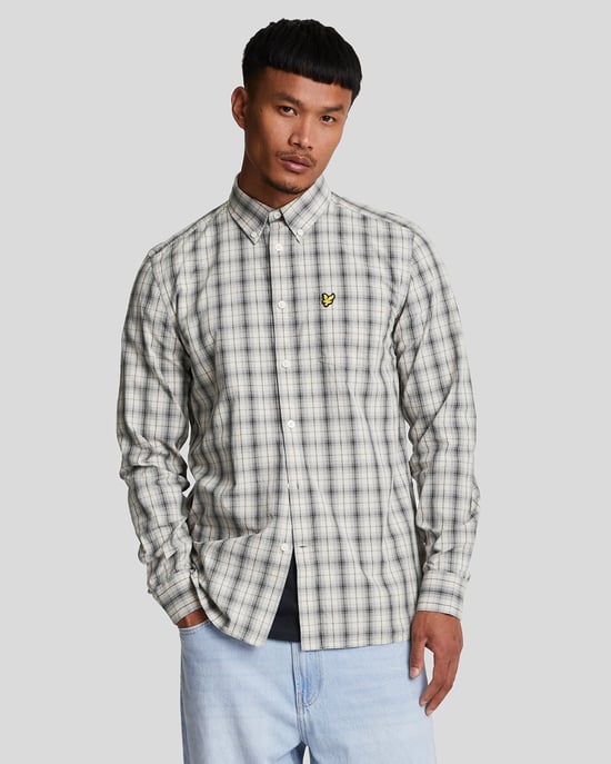 Camisa de manga larga gris metalizado de popelín con cuadros lavados de Lyle & Scott - Image 1