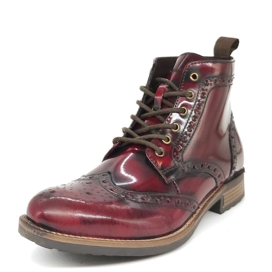 HX London Kingston Leather Oxblood Mens Lace Up Brogue Boots