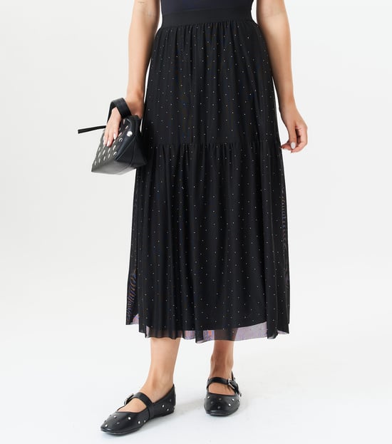 Black Diamante Mesh Maxi Skirt