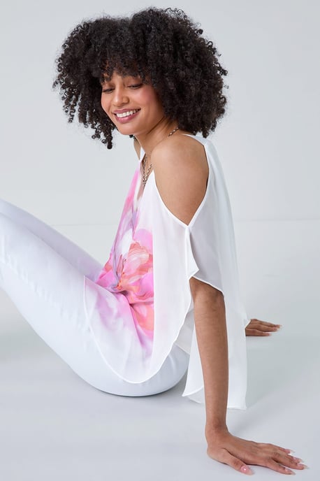 Floral Print Cold Shoulder Overlay Top