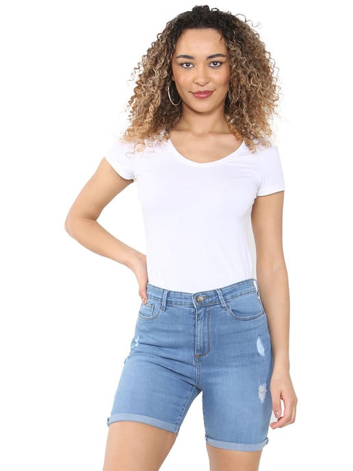 Enzo | Pantalones cortos vaqueros rasgados para mujer - Azul claro - Image 2