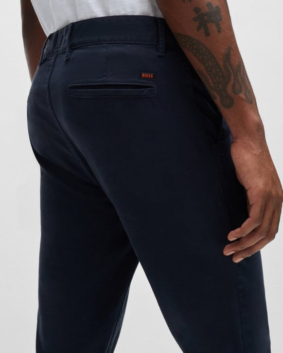 BOSS Orange Mens Slim Fit Chinos in Stretch-Cotton Satin
