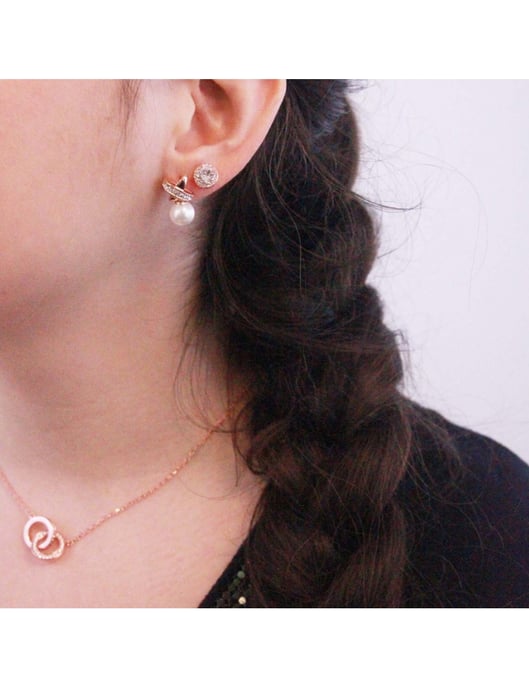 Pendientes Chris Pearl - Oro rosa y cristal - Image 2