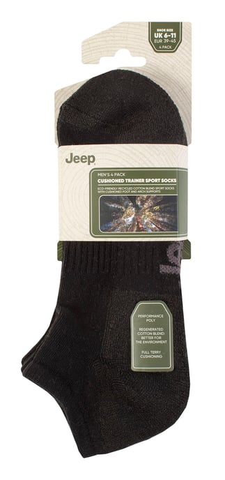 Calcetines de entrenamiento acolchados para hombre | Jeep | Pack de 4 calcetines bajos acolchados y transpirables - Negro - Image 2