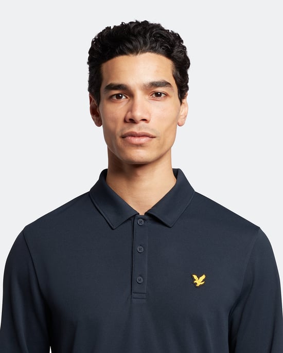 Lyle & Scott Golf Long Sleeve Technical Polo Shirt in Navy