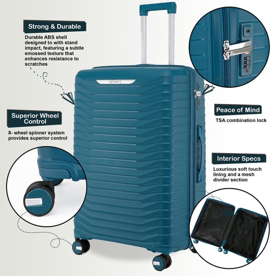 Hard Shell Blue Classic Suitcase 8 Wheel Cabin TSA Luggage Case Holiday Travel