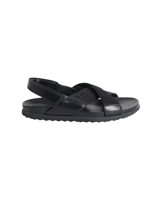 Prada Logo Strap Crisscross Sandals in Black Leather - Image 1