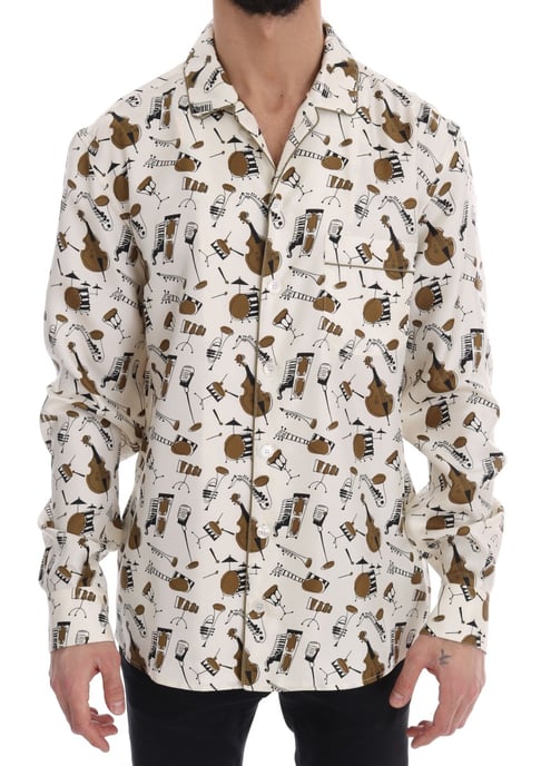 Camisa de seda blanca con estampado de motivo JAZZ de Dolce & Gabbana - Image 1