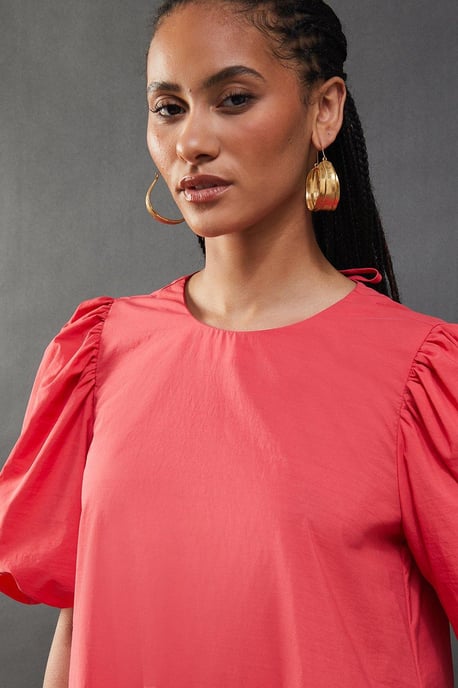 Taffeta Drop Waist Mini Smock Dress