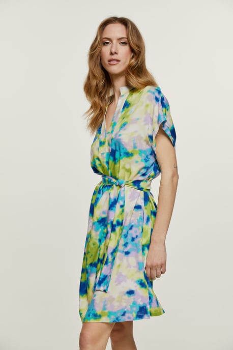 Abstract Print Dress with Slits