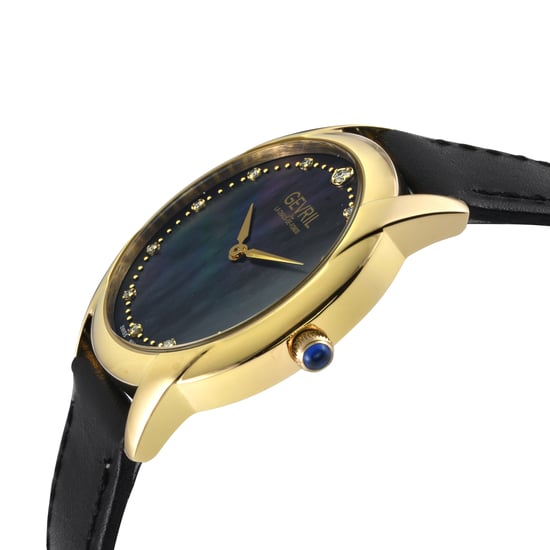 Reloj Gevril Airolo Swiss Diamond para mujer, esfera negra MOP, caja IPYG de acero inoxidable 316L, correa de piel de cocodrilo italiana auténtica - Image 3
