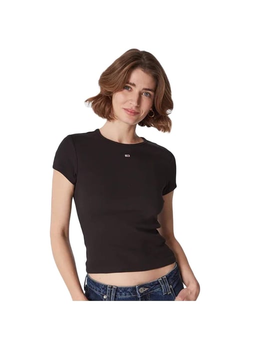 Camiseta Universal Essential Côtelé Tommy Hilfiger para mujer en negro - Image 1