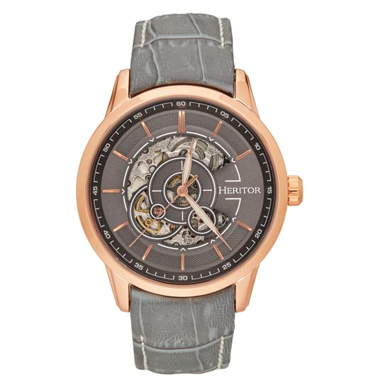 Heritor Automatic Davies Semi-Skeleton Leather-Band Watch