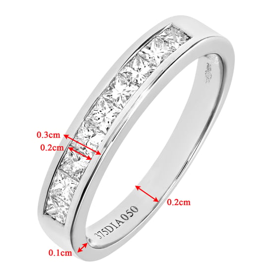 Anillo de media eternidad con engaste de canal de diamantes de talla princesa de 0,50 quilates en oro blanco de 9 quilates - Image 4