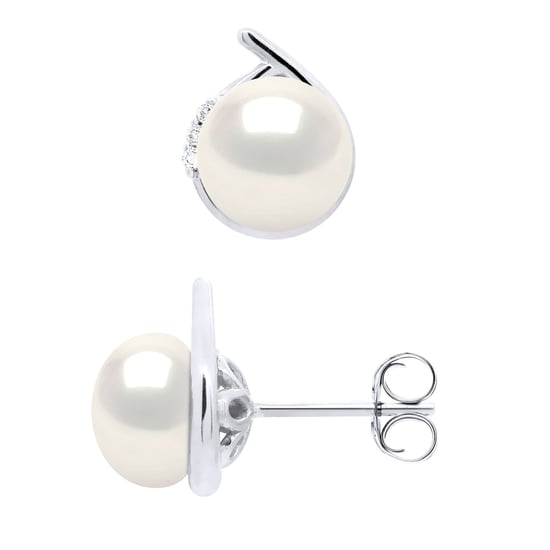 Earrings Surroundings Diamonds 0,03 Cts White Gold - Real Cultured Freshwater Pearls Button 7-8 mm - Image 1