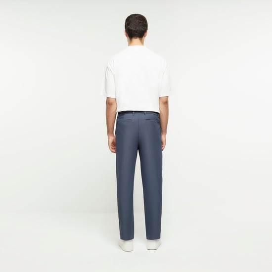 River Island Mens Smart Trousers Blue Tapered Fit Plisse