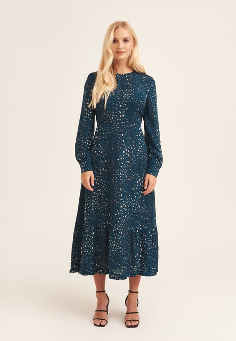 Vestido largo de manga larga con estampado de leopardo - Image 1