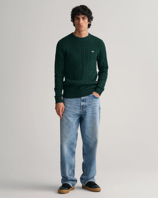 GANT Mens Cotton Cable Knit Crew Neck Jumper - Image 2