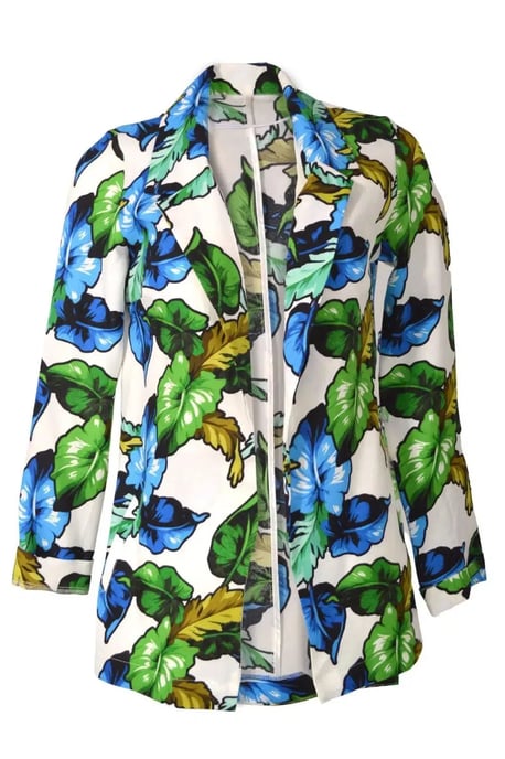 Blue Floral Long Unlined Jacket