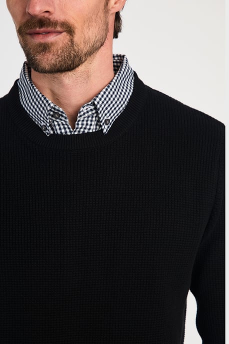 Black Mock Checked Shirt Crew Neck Jumper